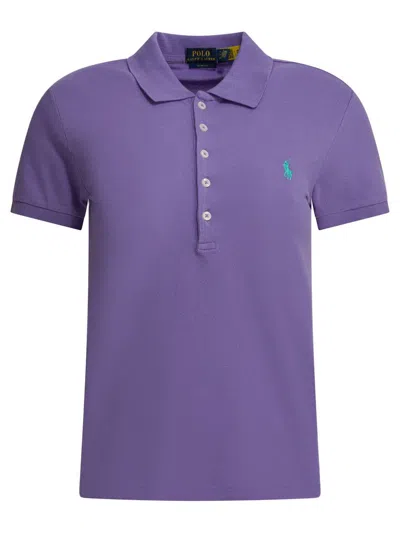 Polo Ralph Lauren Slim-fit Stretch Polo Shirt With Logo In Purple