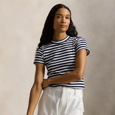 Polo Ralph Lauren Slim Fit Striped Stretch Cotton Tee In Cruise Navy/white