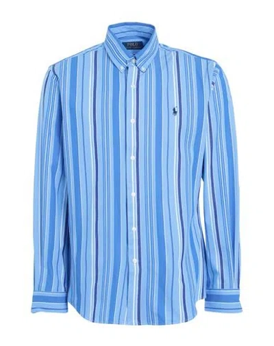 Polo Ralph Lauren Slim Fit Striped Stretch Poplin Shirt Man Shirt Light Blue Size L Cotton, Elastane