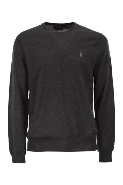 Polo Ralph Lauren Slim-fit Washable Wool Crew Neck Jumper In Gray