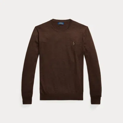 Polo Ralph Lauren Slim Fit Washable Wool Crewneck Jumper In Brown