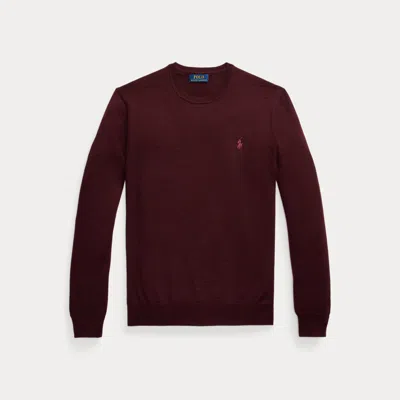 Polo Ralph Lauren Slim Fit Washable Wool Crewneck Jumper In Burgundy