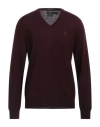 Polo Ralph Lauren Slim Fit Washable Wool V-neck Sweater Man Sweater Burgundy Size Xxl Merino Wool In Red