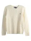 Polo Ralph Lauren Classic Cable Knit Sweater With Round Neckline And Ribbed Details In Neutral
