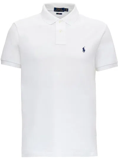 POLO RALPH LAUREN WHITE POLO SHIRT WITH CLASSIC COLLAR AND PONY EMBROIDERY ON THE FRONT IN COTTON PIQUET MAN