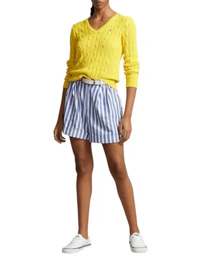 Polo Ralph Lauren Slim-fit Yellow Pullover With Textured Cable Knit Design In Blue