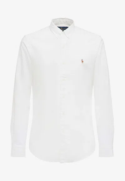 Polo Ralph Lauren Slim-fit Button-down Collar Logo-embroidered Cotton Oxford Shirt In White