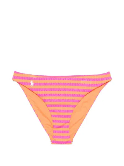 Polo Ralph Lauren Slip Bikini A Righe Con Logo Rosa E Arancione  In Pink