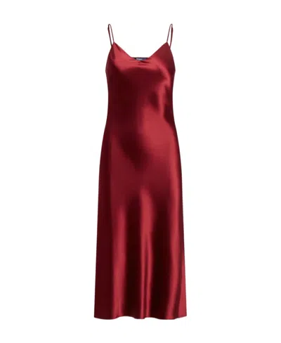 Polo Ralph Lauren Slip-on Silk Midi Dress In Burgundy
