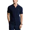 Polo Ralph Lauren Slub Short Sleeve Cotton Knit Button-up Shirt In Blue