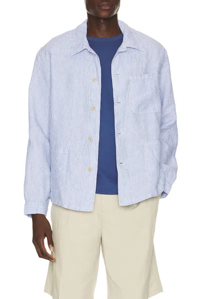 Polo Ralph Lauren Slubby Linen Striped Chore Overshirt In Blue