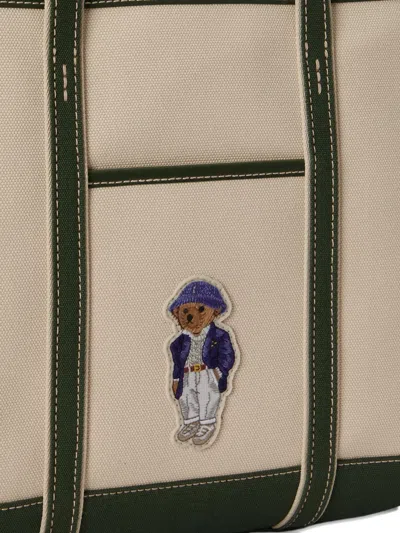 Polo Ralph Lauren Small Canvas Polo Bear Shopper Tote In Neutral