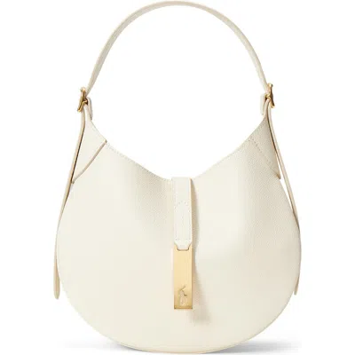 Polo Ralph Lauren Small Polo Id Grain Leather Shoulder Bag In Neutral