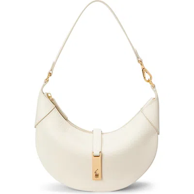 Polo Ralph Lauren Small Polo Id Grain Leather Shoulder Bag In White
