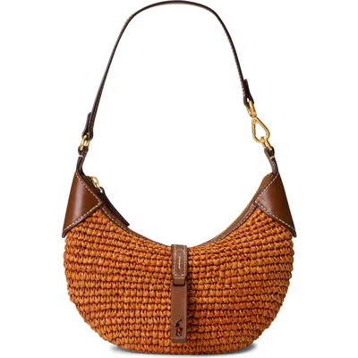 Polo Ralph Lauren Small Polo Id Raffia Shoulder Bag In Brown