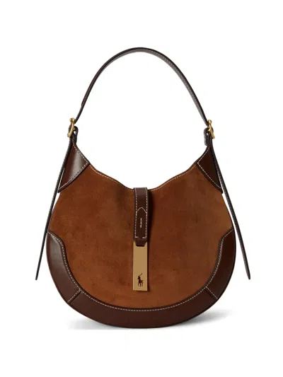 Polo Ralph Lauren Small Polo Id Suede Bag Camal In Brown
