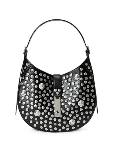 Polo Ralph Lauren Polo Id Small Studded Leather Shoulder Bag In Red