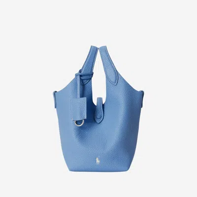 Polo Ralph Lauren Small Polo Play Tote Bag In Hammered Leather In Blue