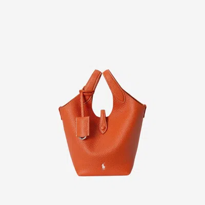 Polo Ralph Lauren Small Polo Play Tote Bag In Hammered Leather In ["orange"]
