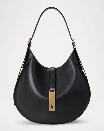 Polo Ralph Lauren Small Sport Leather Shoulder Bag In Black/gold