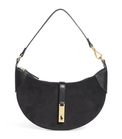 Polo Ralph Lauren Small Suede Id Shoulder Bag In Black