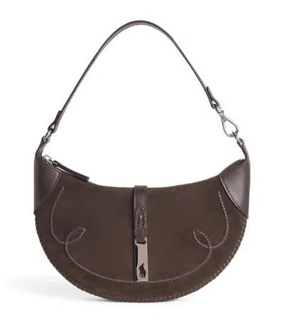 Polo Ralph Lauren Small Suede Polo Id Shoulder Bag In Brown