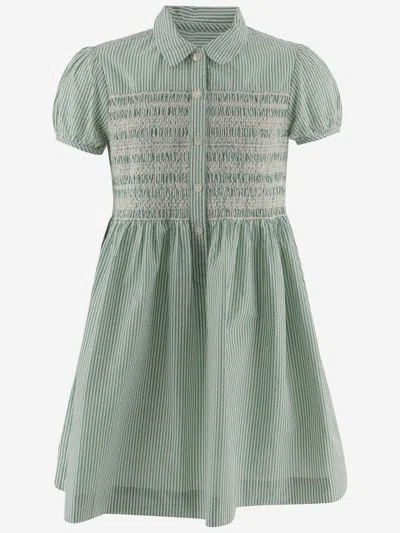 Polo Ralph Lauren Smocked Cotton Shirt Dress In Green