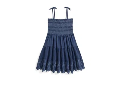 Polo Ralph Lauren Smocked Eyelet Cotton Jersey Dress (toddler/little Kid) Girl's Dress Earth Blue : 6 Little Kid