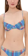 Polo Ralph Lauren Smocked Madras Balconette Swim Top Multi In Multi