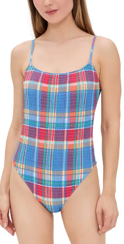 POLO RALPH LAUREN SMOCKED MADRAS KENNEDY ONE PIECE MULTI
