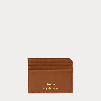Polo Ralph Lauren Smooth Leather Card Case In Saddle
