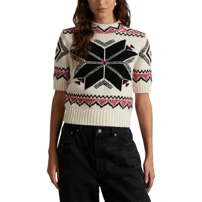 POLO RALPH LAUREN POLO RALPH LAUREN SNOWFLAKE MOCK NECK SHORT SLEEVE WOOL, COTTON & ALPACA SWEATER