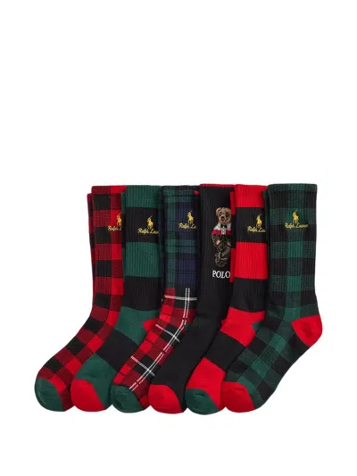 Polo Ralph Lauren Socks Crew Multicolor "holiday Bear" 6 Pack