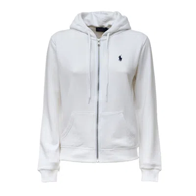 Polo Ralph Lauren Soft Cotton Fleece Full-zip Hoodie With Embroidered Logo In White