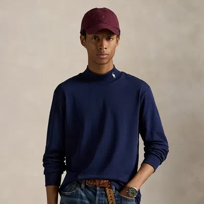 Polo Ralph Lauren Soft Cotton Mockneck Shirt In Refined Navy