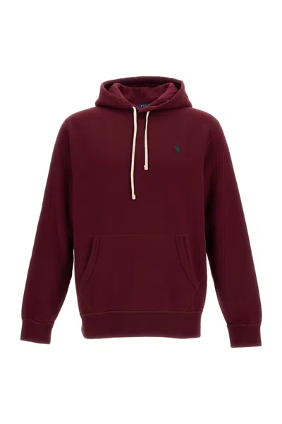 Polo Ralph Lauren Soft Cotton-blend Burgundy Hoodie With Adjustable Hood In Red