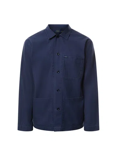 Polo Ralph Lauren Soft Fade Twill Overshirt In Newport Navy