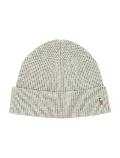 Polo Ralph Lauren Soft Wool Blend Signature Pony Beanie With Fold-over Cuff In Gray