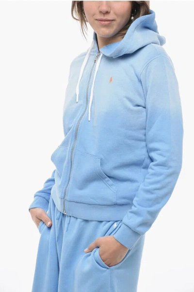 Polo Ralph Lauren Solid Color Sweatshirt With Hood And Zip Closure In Blue