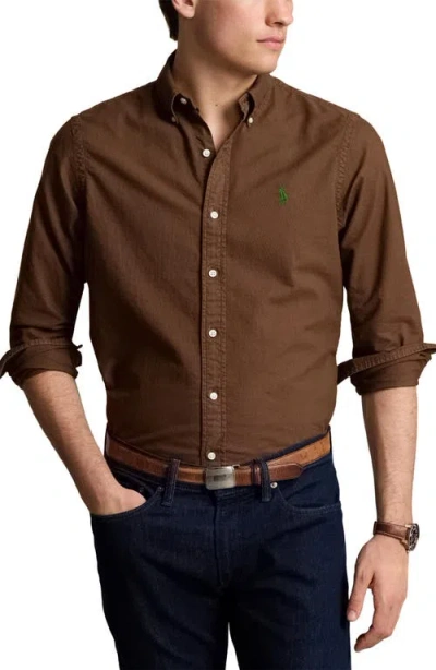 Polo Ralph Lauren Solid Cotton Oxford Button-down Shirt In Chocolate Mousse