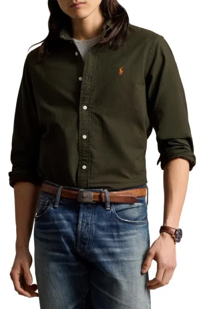 Polo Ralph Lauren Solid Cotton Oxford Button-down Shirt In Olive