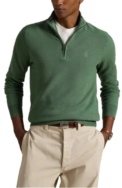 Polo Ralph Lauren Solid Cotton Piqué Quarter Zip Sweater In Green