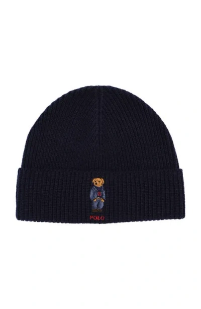 Polo Ralph Lauren Solid Denim Bear Beanie In Blue