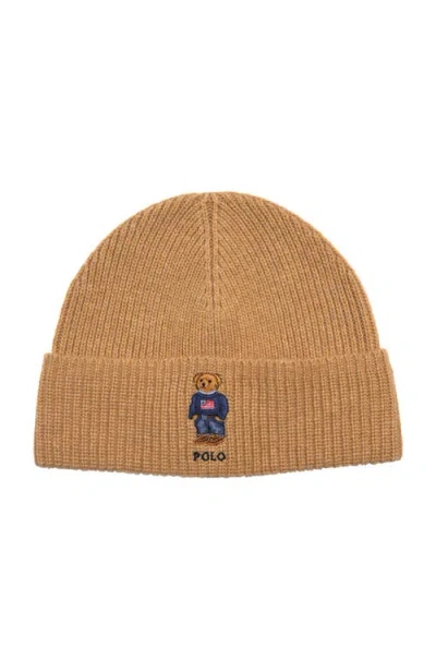 Polo Ralph Lauren Solid Flag Bear Beanie In Brown