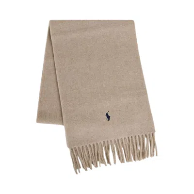 Pre-owned Polo Ralph Lauren Solid Recycled Wool Scarf 'oatmeal Heather' | Cream | Men's Size Onesize