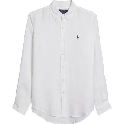 POLO RALPH LAUREN POLO RALPH LAUREN SOLID WHITE LINEN BUTTON-DOWN SHIRT