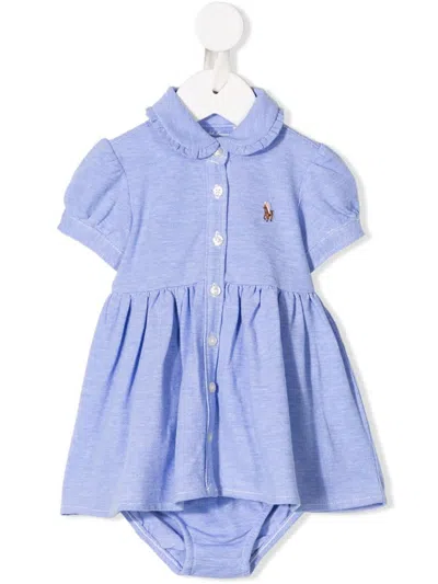 Polo Ralph Lauren Solid Oxford Dress Newborn Girl Baby Dress Sky Blue Size 3 Cotton
