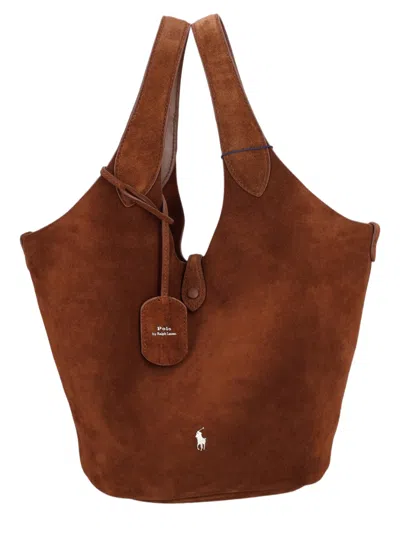 Polo Ralph Lauren Spacious Suede Tote Bag With Textured Surface And Minimalist Design In Red