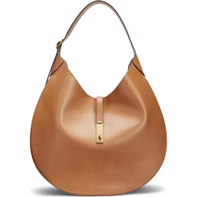 Polo Ralph Lauren Polo Id Large Calfskin Shoulder Bag In Tan