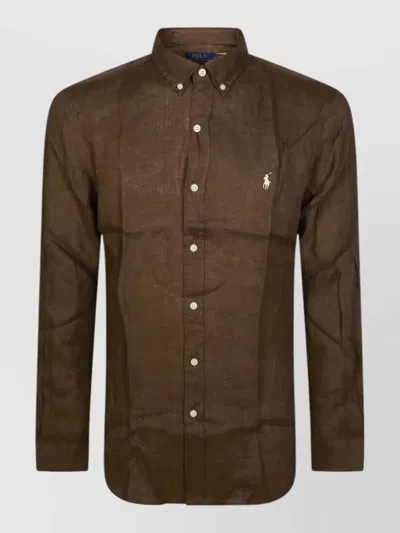 Polo Ralph Lauren Sport Shirt Long Sleeves Button Down Collar In Brown